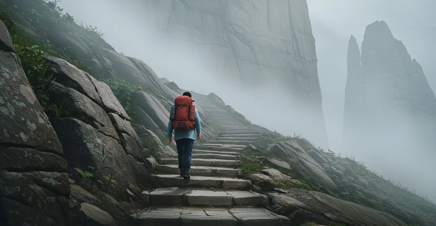 終わりなき道を歩む苦悩を表現する画像