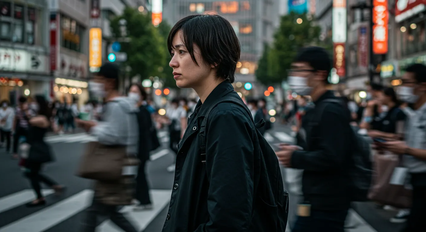 雑踏の中で一人、孤独を感じている人物
