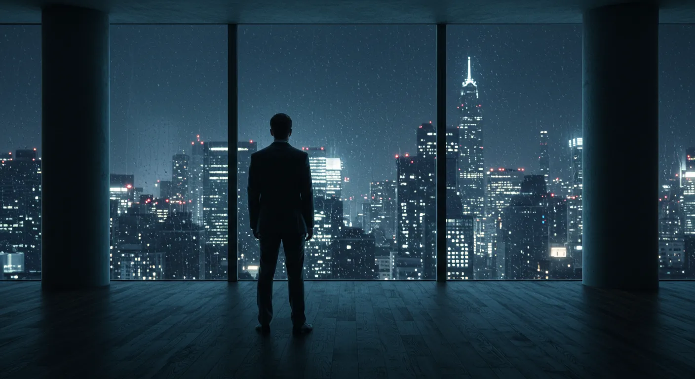 ニューヨークの摩天楼の豪華なペントハウスから夜景を眺める