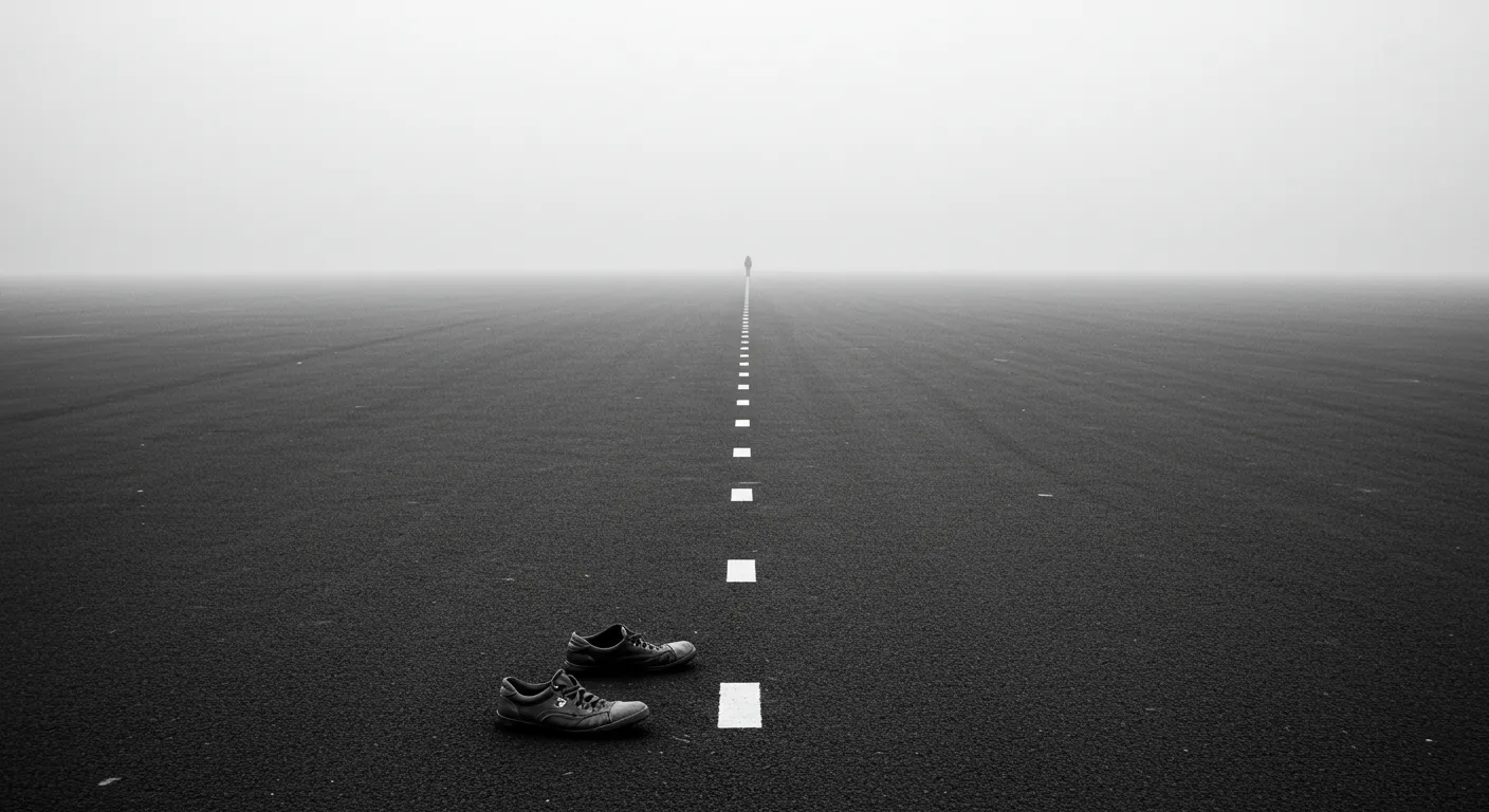 何もなく、靴だけが置かれたアスファルト